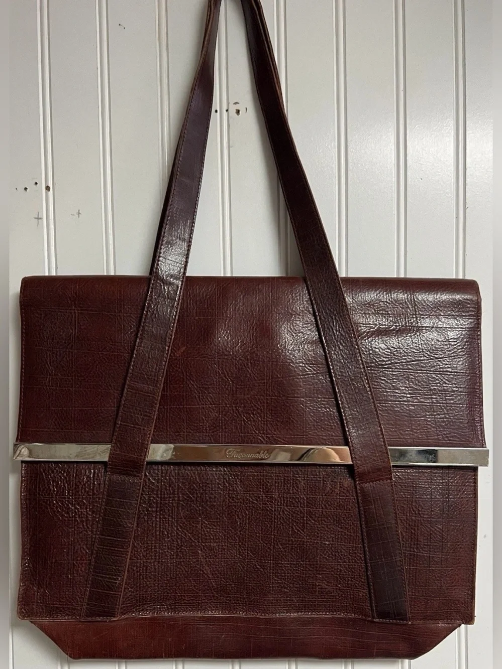 Authentic Vintage FACCONABLE Brown Leather Briefcase Tote Attache